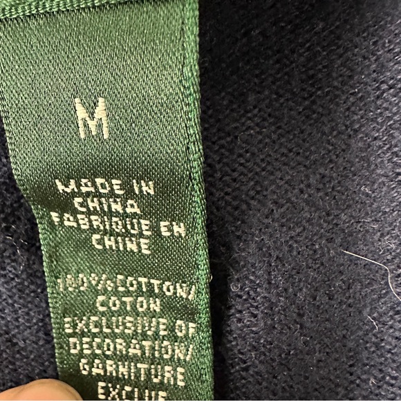 Lauren Ralph Lauren Button V Neck Cardigan Womens Size Medium Cotton Navy - Picture 3 of 4